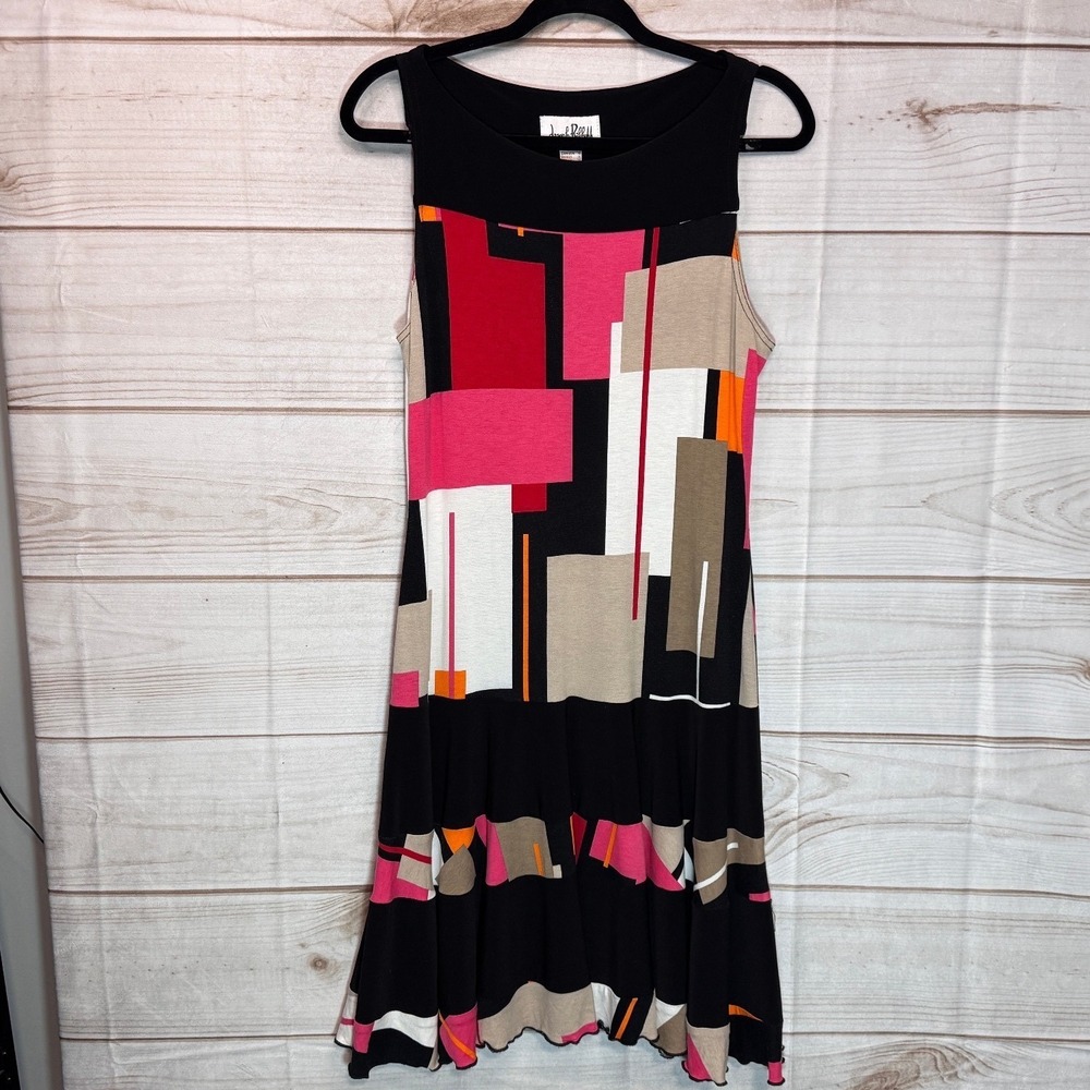 Joseph Ribkoff Geometric Colorblock‎ Sleeveless Dress Pink Orange Black Size 10